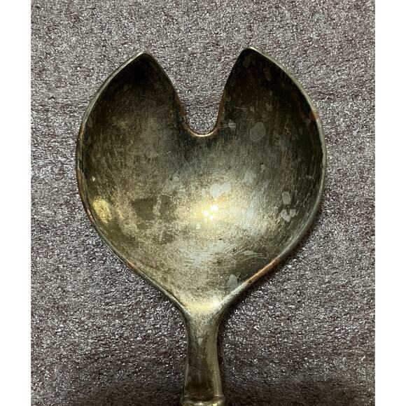 Vtg E.P. Zinc Italy Serving Spoon Fork Salad Set Twisted Handles 9.5” Unaltered - Picture 6 of 8